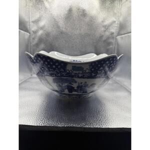 Blue and White Japanese Vintage Porcelain Serving Bowl